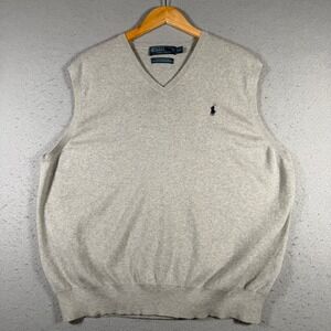 Vintage Polo Ralph Lauren Mens V Neck Sleeveless Sweater Vest Light Gray XXL